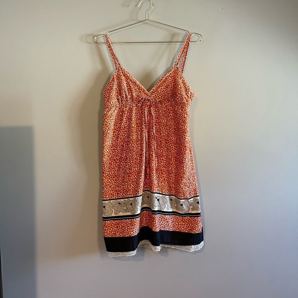 Forever Orange Printed Floral Border Lace Trim Strappy Sundress | SZ M